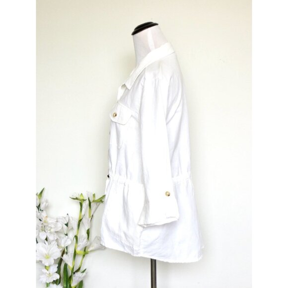 NEW! Liz Claiborne Linen Blend Safari Shirt Jacket Cinch Waist White SZ M - Picture 3 of 6